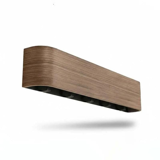 Wood & Iron Coat Rack with Hidden Hooks & Shelf mounted on a wall in an entryway