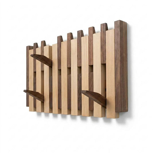 Wooden coat rack with slatted design on a white background (10584402559309)